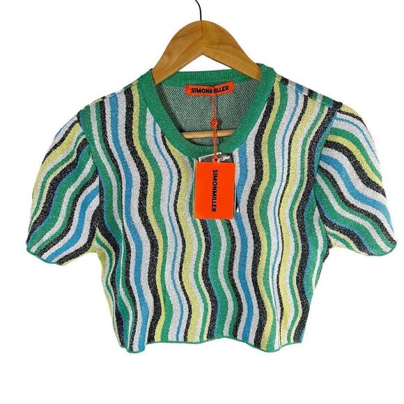 SIMON MILLER Pez Wavy Stripe Metallic Cropped Top Size XXL Stretch - Picture 2 of 8